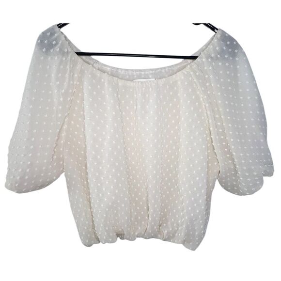 Blu Pepper Swiss Dot Cream Puffy Cropped Stretchy Blouse - Picture 1 of 5
